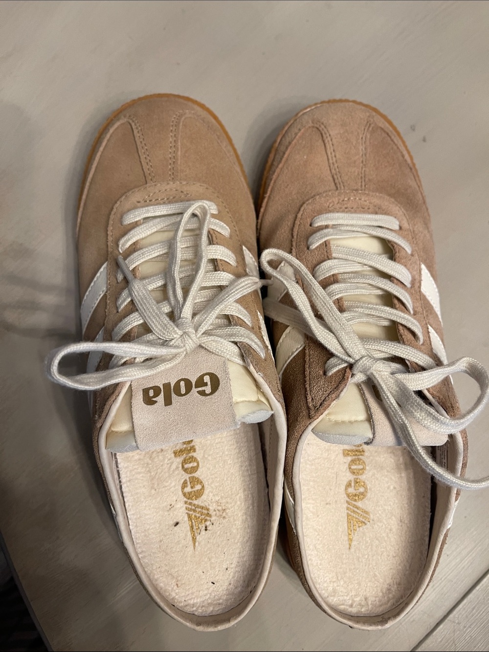 Gola Women's Taupe Suede Sneakers with White Stripes